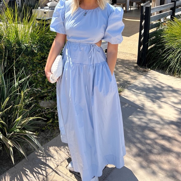 ASTR Blue Shelby Puff Sleeve Open Back Maxi Dress - Picture 3 of 3